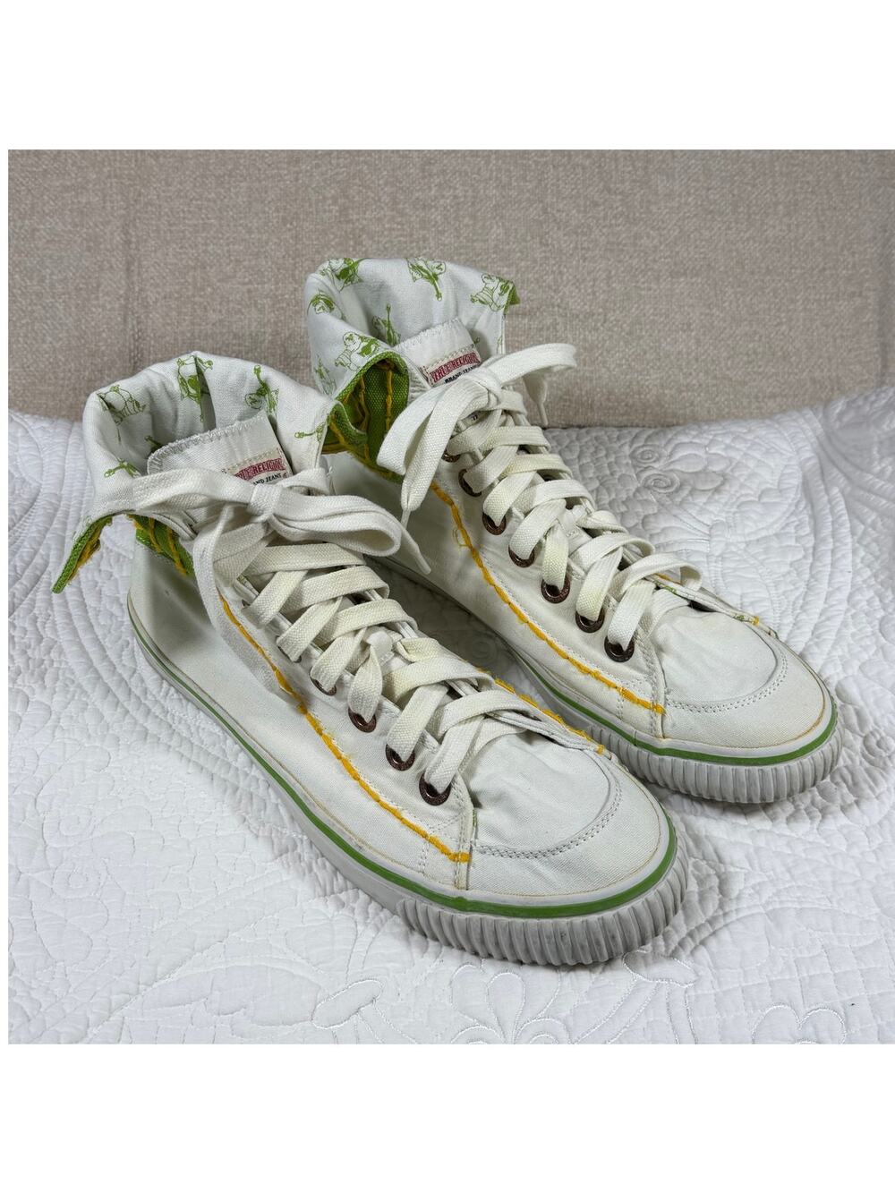 True Religion x Converse Men 12 White Green High Top Y2K Skater Casual Sneakers